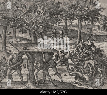 Theodor de Bry-Eroberer Kämpfen und Töten Indianer Indianer Stockfoto