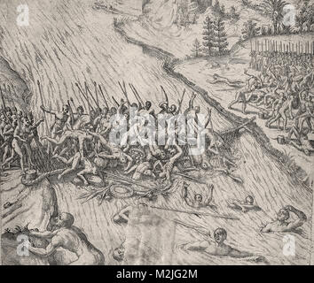 Theodor de Bry-Schlacht zwischen Indianer Indianer Stockfoto