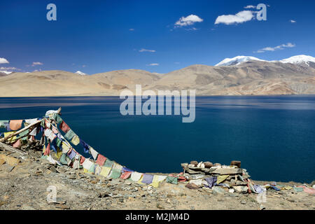 Tso Moriri See im Karakorum Berge in der Nähe von Leh, Indien. Diese Region ist ein Zweck der Motorrad Expeditionen von Indianern organisierten Stockfoto