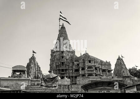 Dwarka, Gujarat, Indien, Dezember 15,2014 die Vorderansicht des Dwarkadhish Tempel Stockfoto