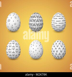 Frohe Ostern. Set aus bunten Ostereier mit verschiedenen einfachen Texturen auf Weiß Stock Vektor