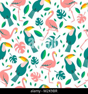 Tropische Vögel Und Blumen nahtlose Hintergrund Stock Vektor