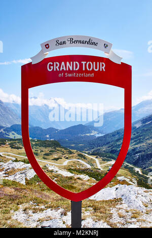 Grand Tour Schild am San Bernardino Pass, Schweiz Stockfoto