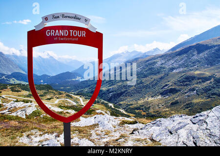 Grand Tour Schild am San Bernardino Pass, Schweiz Stockfoto