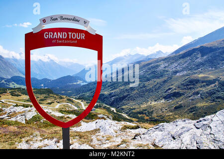 Grand Tour Schild am San Bernardino Pass, Schweiz Stockfoto