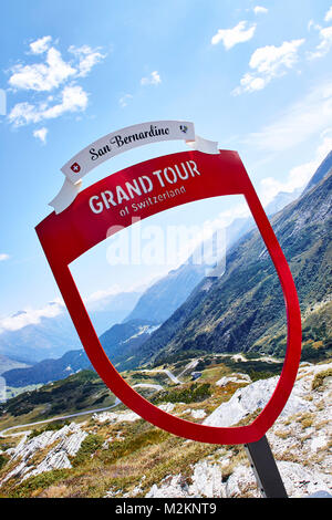 Grand Tour Schild am San Bernardino Pass, Schweiz Stockfoto