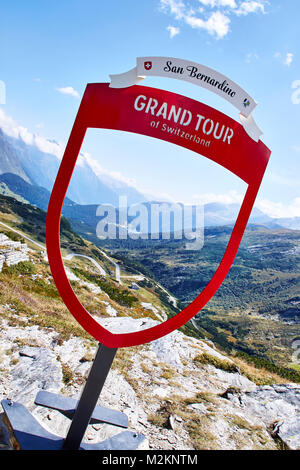 Grand Tour Schild am San Bernardino Pass, Schweiz Stockfoto