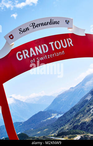 Grand Tour Schild am San Bernardino Pass, Schweiz Stockfoto