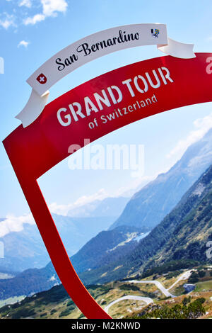 Grand Tour Schild am San Bernardino Pass, Schweiz Stockfoto