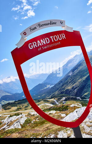 Grand Tour Schild am San Bernardino Pass, Schweiz Stockfoto