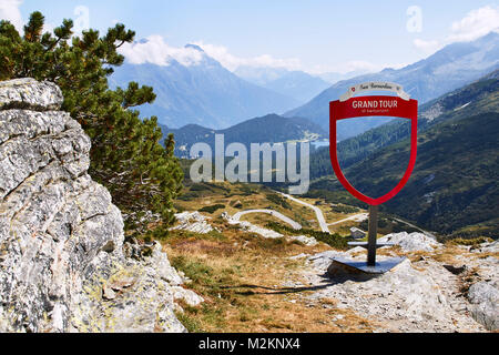 Grand Tour Schild am San Bernardino Pass, Schweiz Stockfoto