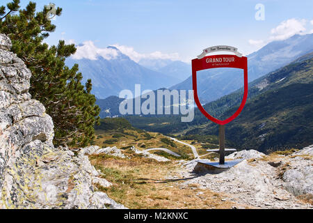 Grand Tour Schild am San Bernardino Pass, Schweiz Stockfoto