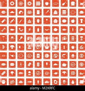 100 Mahlzeit Icons Set grunge orange Stock Vektor