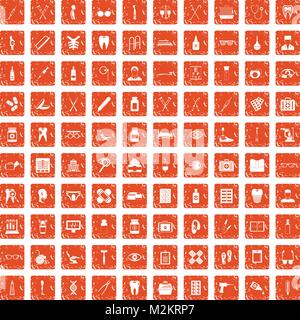 100 Medizinisches Zubehör Icons Set grunge orange Stock Vektor
