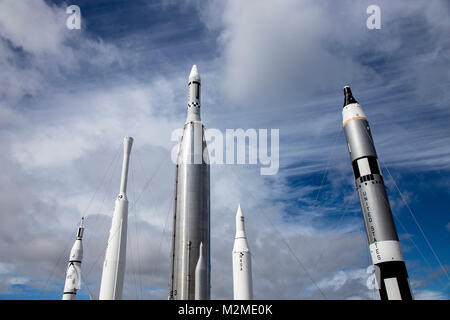 Rocket Garden im Kennedy Space Center, Florida, USA Stockfoto