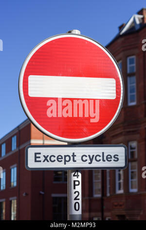 Keinen Eintrag Zeichen außer in Zyklen, Nottingham, UK. Stockfoto