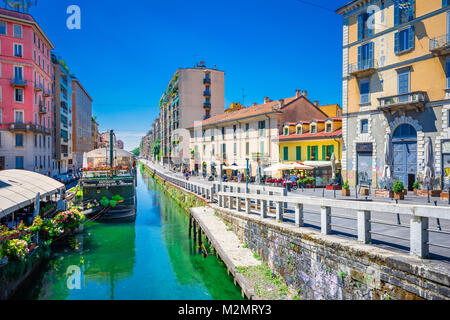 Malerische Naviglio Grand Canal in Mailand, Lombardei, Italien Stockfoto