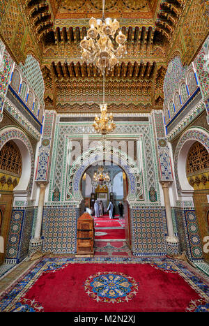 Innere Aufnahme der Zaouia de Moulay Idriss, Fes, Marokko, Afrika Stockfoto