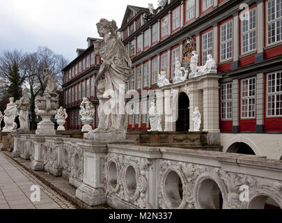 Schloss Wolfenbüttel Portalfassade Teilansicht m Geländer heutiges Erscheinungsbild 1714-17 v Hermann Korb Bildhauerarbeite v Franz Finck Stockfoto