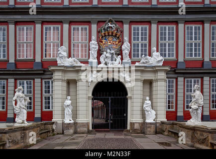 Schloss Wolfenbüttel Portalfassade Teilansicht heutiges Erscheinungsbild 1714-17 v Hermann Korb Bildhauerarbeite v Franz Finck Stockfoto