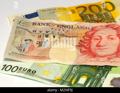 Euro und UK Währung Banknoten Stockfoto