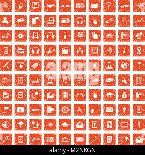 100 mobile Icons Set grunge orange Stock Vektor