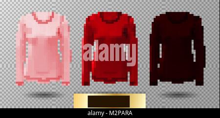 Langarm Shirt leer. Vektor rosa, rot und weinig Shirt mockup. Stock Vektor
