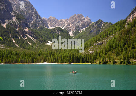 Pragser Wildsee/Lake Prags, Pustertal, Dolomiten, Südtirol, Trentino, Italien Stockfoto