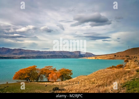 Einen atemberaubenden Blick auf einen wunderschönen torquise See im Herbst, Neuseeland Stockfoto