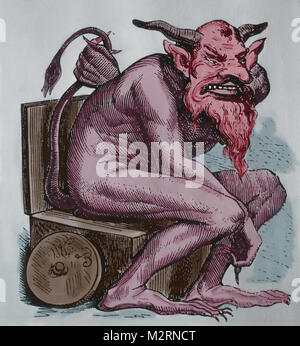 Dämon Belphegor. Infernal Diccionary, 1863 von Collins de Plancy. Zeichnung von Louis Breton. Kupferstich von Jarrault. Stockfoto