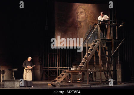 Cardiff, Großbritannien. 7. Feb 2018. Tosca von der Welsh National Opera durchgeführt. Mario Cavaradossi Hector Sandoval Sakristan Donald Maxwell Credit: Thomas Bowles/Alamy leben Nachrichten Stockfoto