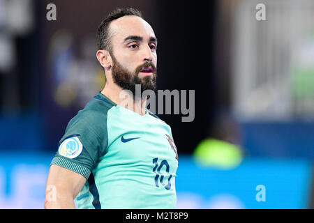 Ljubljana, Slowenien. 8 Februiary, 2018. Ricardinho von Portugal reagiert während des UEFA-Futsal-EURO Meisterschaft Halbfinale 2018 Match zwischen Russland und Portugal in Ljubljana, Slowenien am 8. Februar 2018. © Jure Makovec Credit: Jure Makovec/Alamy leben Nachrichten Stockfoto