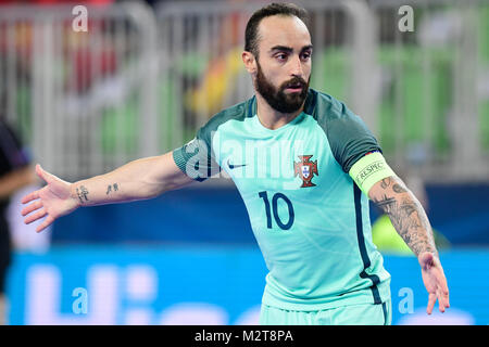 Ljubljana, Slowenien. 8 Februiary, 2018. Ricardinho von Portugal reagiert während des UEFA-Futsal-EURO Meisterschaft Halbfinale 2018 Match zwischen Russland und Portugal in Ljubljana, Slowenien am 8. Februar 2018. © Jure Makovec Credit: Jure Makovec/Alamy leben Nachrichten Stockfoto