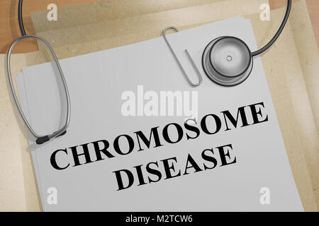 3D-Darstellung von chromosom Krankheit Titel auf ein medizinisches Dokument Stockfoto