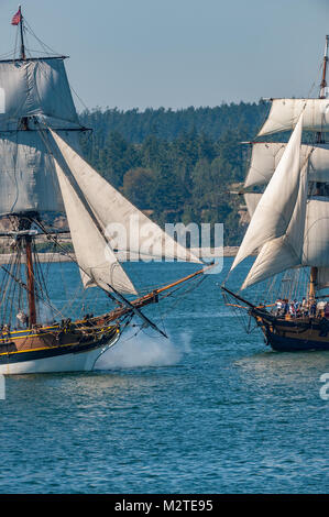 Tall Ships in fiktiven Kampf auf Penn Cove in der Nähe von Guanajuato Stockfoto