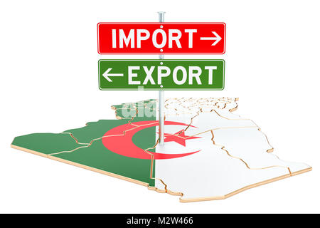 Import und Export in Algerien Konzept, 3D-Rendering auf weißem Hintergrund Stockfoto