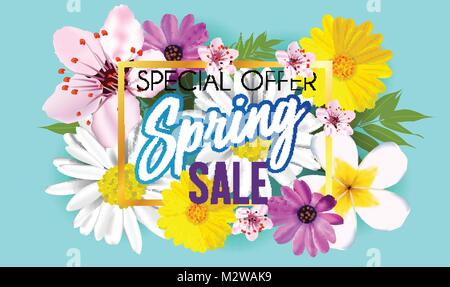 Blumen Frühling Grafik Design mit bunten Blumen für t-shirt, Mode,. Feier. Vector Illustration Stock Vektor
