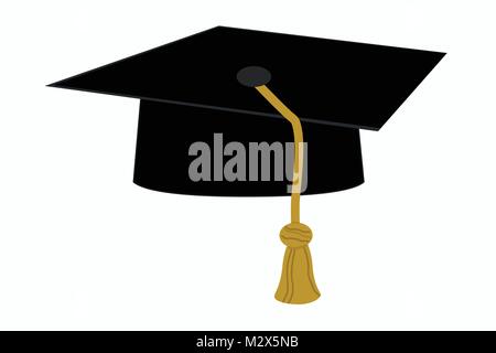Abbildung: Square akademischen Kappe von akademischen Kleid im Comic-stil, Vektor der schwarzen Absolvent cap gehört zum Akademischen für Universität Graduierung Stock Vektor