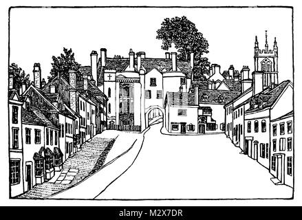 Das breite Tor, untere Breite Straße, Ludlow, Shropshire, Linie illustration Design von Mary Jane Newill von 1895 Das Studio einer illustrierten Zeitschrift von Stockfoto