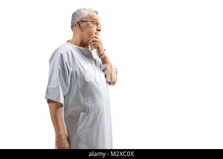 Nachdenklich, ältere Patienten auf weißem Hintergrund Stockfoto