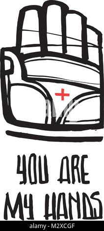 Hand vektor Tinte Abbildung von Jesus Christus Hand Symbol und Ausdruck erstellt: Sie sind meine Hände Stock Vektor