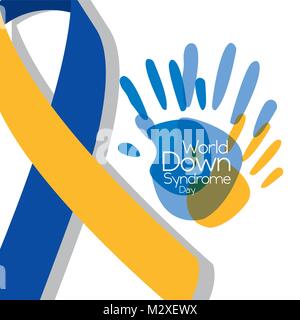 Welt Down-syndrom Tag bemalte Hände big Ribbon Symbol Stock Vektor