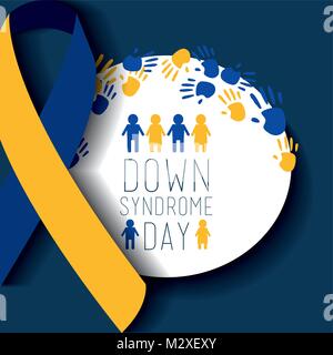 Down Syndrom tag Abzeichen Menschen bemalte Hände ribbon Feier Stock Vektor