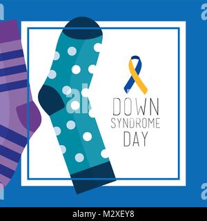 Down Syndrom tag Grußkarte gepunktete und gestreifte Socken Stock Vektor