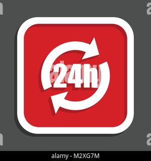 24 Uhr Vektor icon. Flaches Design Quadrat internet rote Taste. Stock Vektor