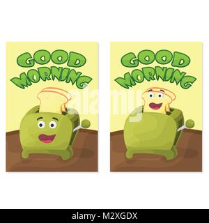 Toaster mit Brotscheiben. Guten Morgen Poster. Hand vector gezeichnet Stock Vektor