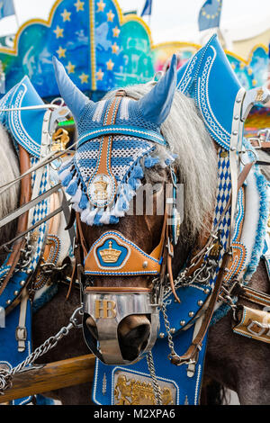 Wunderschön eingerichtete Pferd Teams von "hofbräu" Brauerei, Oktoberfest, 'Wiesn', München Stockfoto