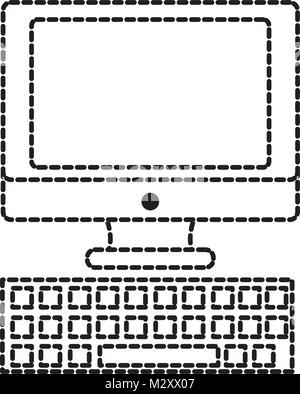 Gepunktete Form Computer mit Tastatur Technologie Symbol Stock Vektor