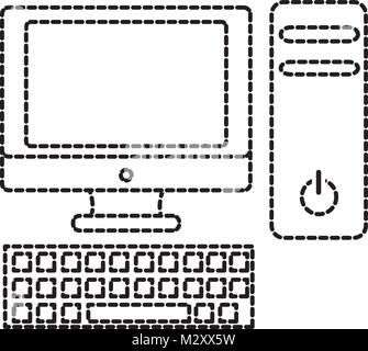 Gepunktete Form Computer mit CPU und keybooard Technologie Stock Vektor