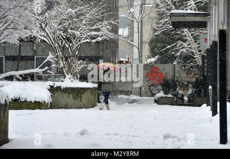 Lubljana, Slovenien auf Februar 7., 2018. Snowy Szene in Ljubljana, die Hauptstadt Sloweniens nach Schnee Sturm. Stockfoto